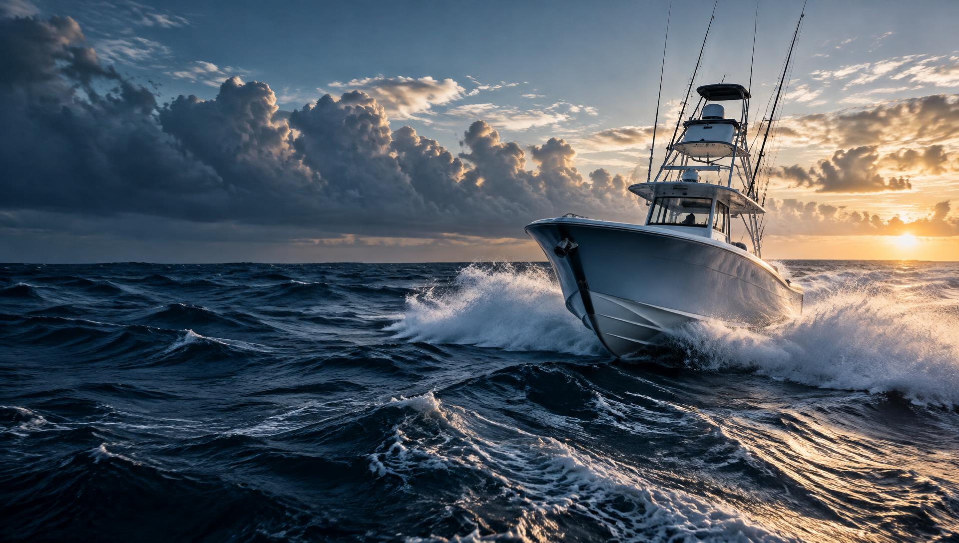 Embarcação de pesca oceânica navegando em mar aberto